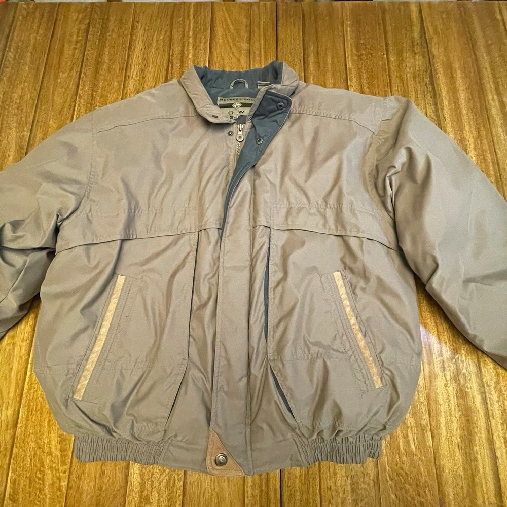 VTG RARE Members Only Down Puffer Jacket Mens XLT Gray Leather Trim Bomber Coat